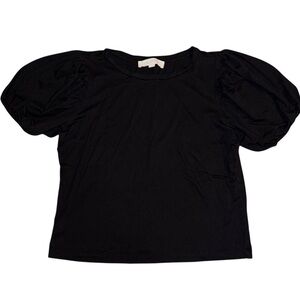LOFT Black and White Puffed Sleeve Blouse